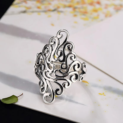 VENTFILLE  925 Sterling Silver Flower Geometry Ring For Women Girl Hollow Out Zircon Grace Wide Jewelry Gift Dropshipping