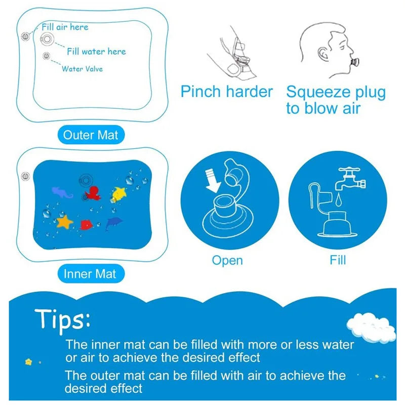 Baby Water Play Mat Inflatable Tummy Time Activity Mat