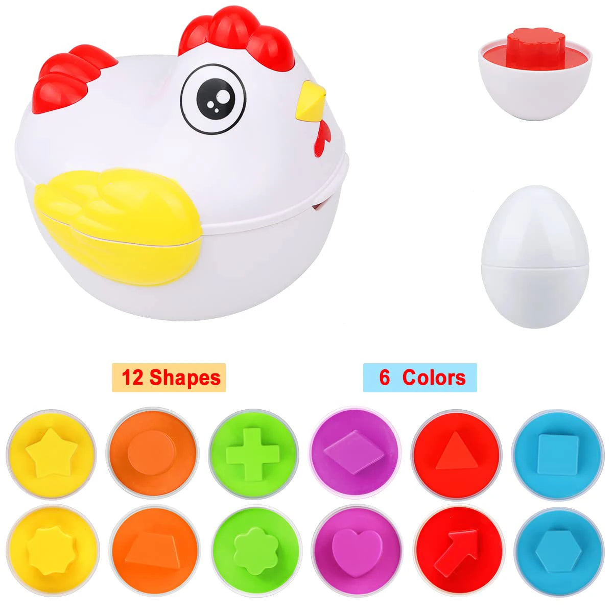 12-Piece Montessori Matching Eggs – Color & Shape Sorter