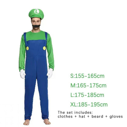 Super Luigi Costume Adult Cosplay Jumpsuit Dress Set