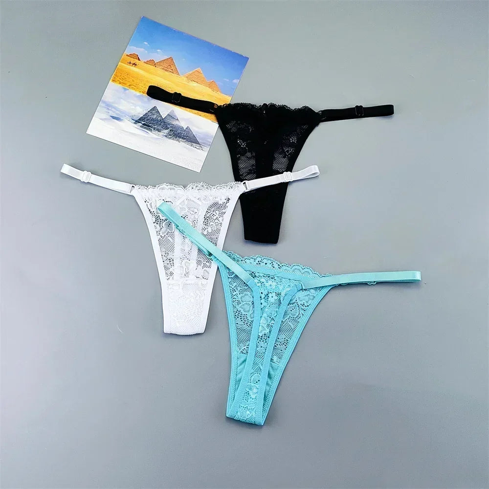 Women's Lace Thong Panties 3PCS Adjustable Low Rise Set