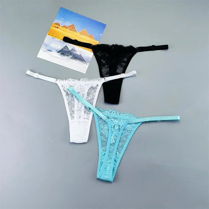 Women's Lace Thong Panties 3PCS Adjustable Low Rise Set