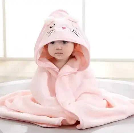 Baby Hooded Bath Towel Coral Fleece Toddler Bathrobe