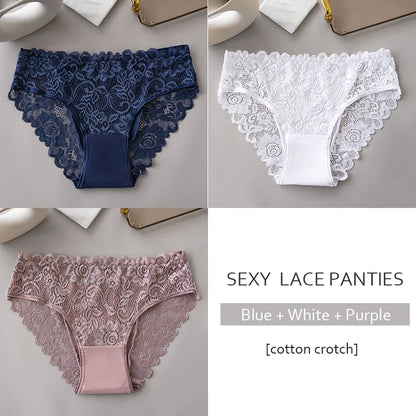Lace Cotton Panties 3PCS Floral Embroidered Women's Briefs