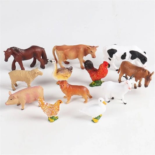 12PCS Farm Animal Figures Mini PVC Poultry Farm Toy Set
