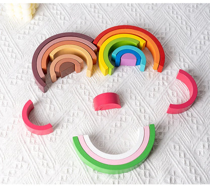 Wooden Rainbow Stacking Blocks Montessori Arch Bridge Toy