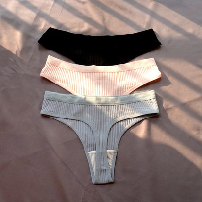 Cotton Ribbed Thong 3PCS Women's Seamless Low Rise G String