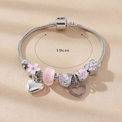 Heart Charm Bracelet – Crystal Flower Adjustable Bead Bracelet