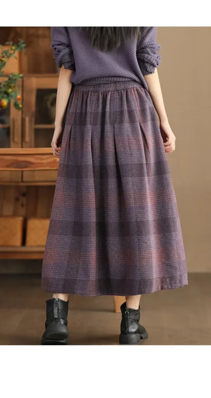 Women's Woolen Skirt 10% Wool Plaid A-Line Mid Length Winter Skirt