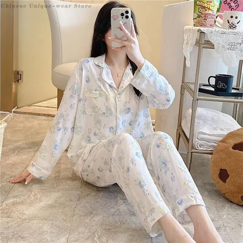 Women's Floral Pajama Set 2 Piece Viscose Long Sleeve Sleepwear
