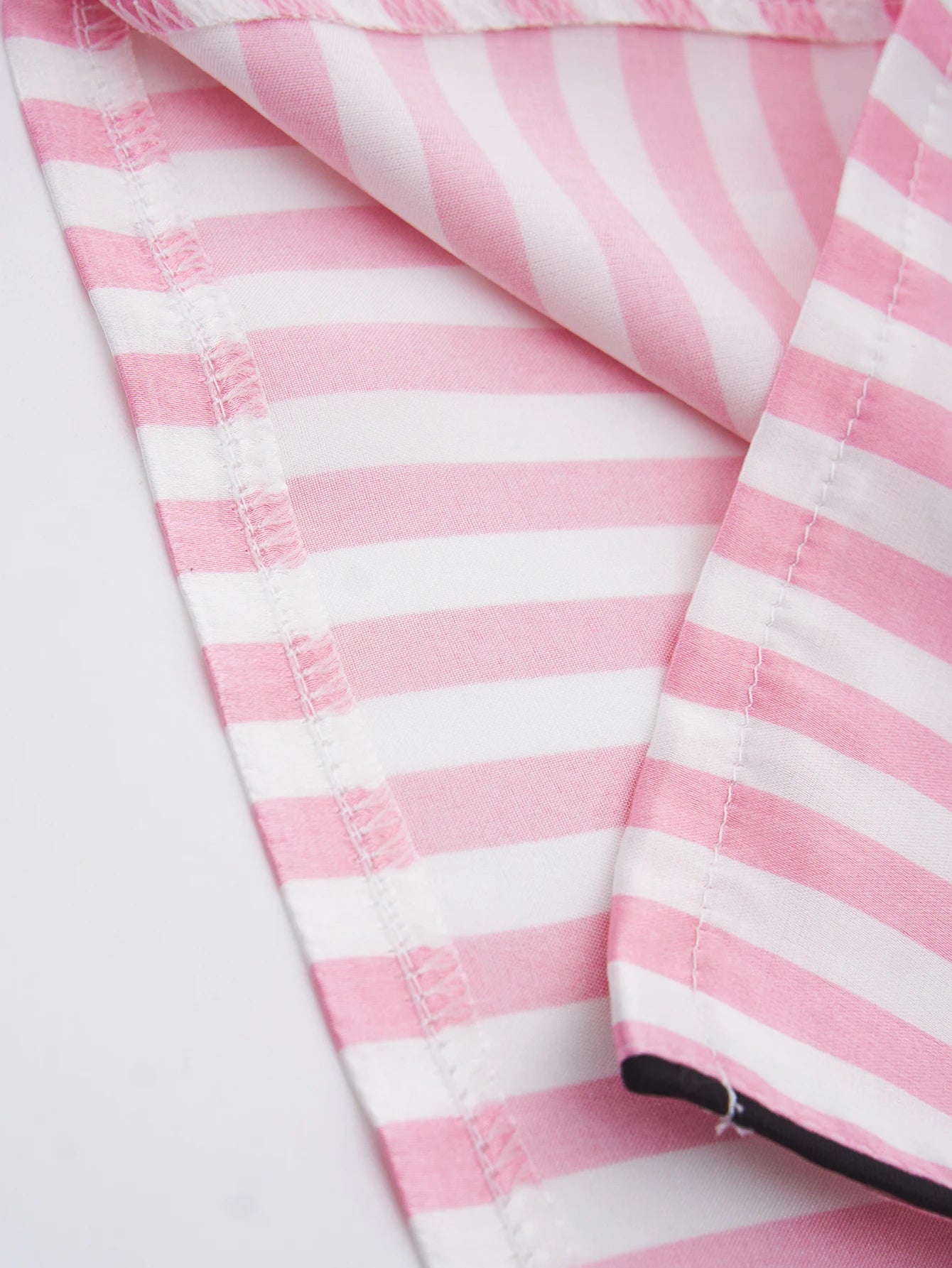 Women's Satin Pajama Set Short Sleeve Striped Sleepwear with Pockets