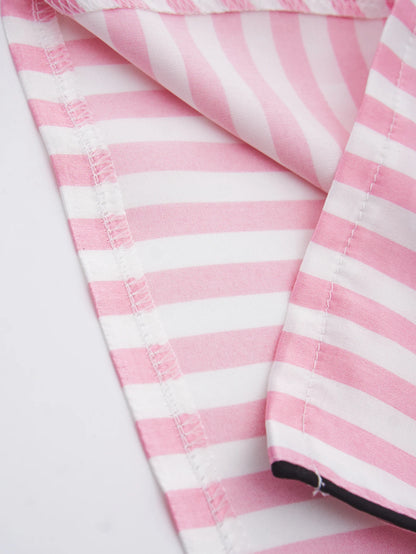Women's Satin Pajama Set Short Sleeve Striped Sleepwear with Pockets
