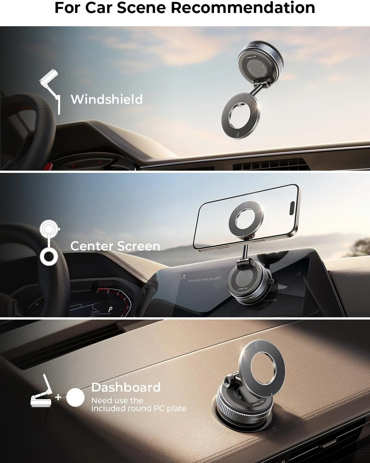 Magnetic Car Phone Holder 360° Foldable Vacuum Mount
