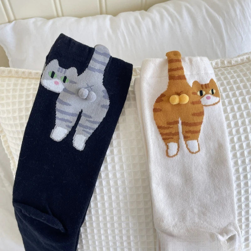 Funny Cat Socks 4 Pairs Cartoon Mid Tube Casual Socks