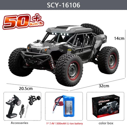 16106 1:16 4WD RC Monster Truck – 50KM/H High-Speed Off-Road Car with LED Lights