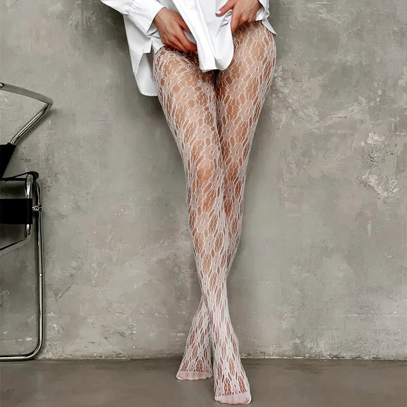 Fishnet Tights Women's Black Hollow Lace Pattern Pantyhose