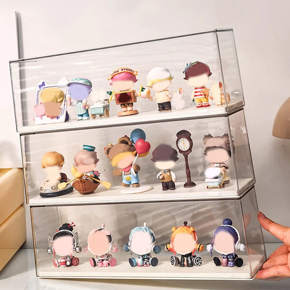 Doll Display Case Transparent Dustproof Stackable Collectible Storage Box