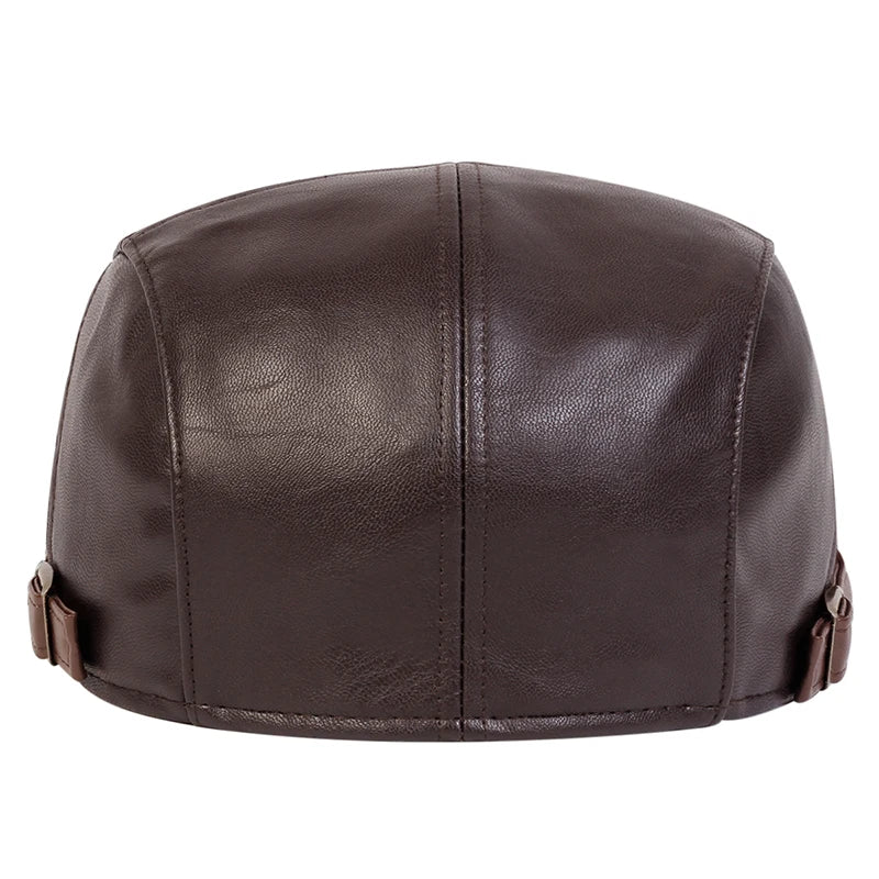 Men's Newsboy Cap Retro PU Leather Flat Beret Hat