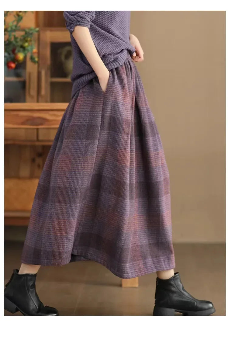 Women's Woolen Skirt 10% Wool Plaid A-Line Mid Length Winter Skirt