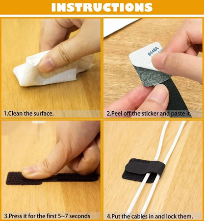 Reusable Velcro Cable Ties – Adjustable Self-Adhesive Cord Organizer