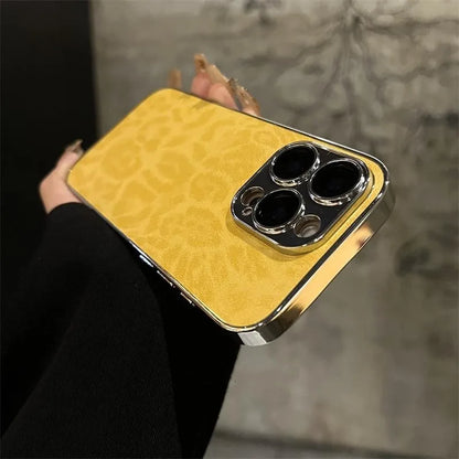 Leopard Print iPhone Case with Leather Texture & Lens Protection