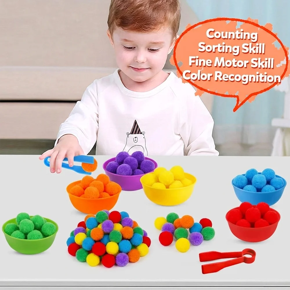 Kids Rainbow Sorting & Counting Toy Set – Color Classification Game with Tweezers