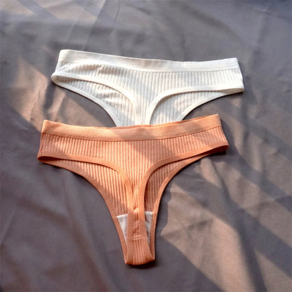 Cotton Ribbed Thong 3PCS Women's Seamless Low Rise G String