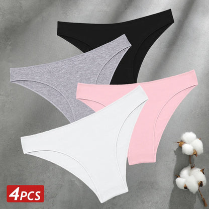Cotton Seamless Panties 4PCS Women's Low Rise Briefs