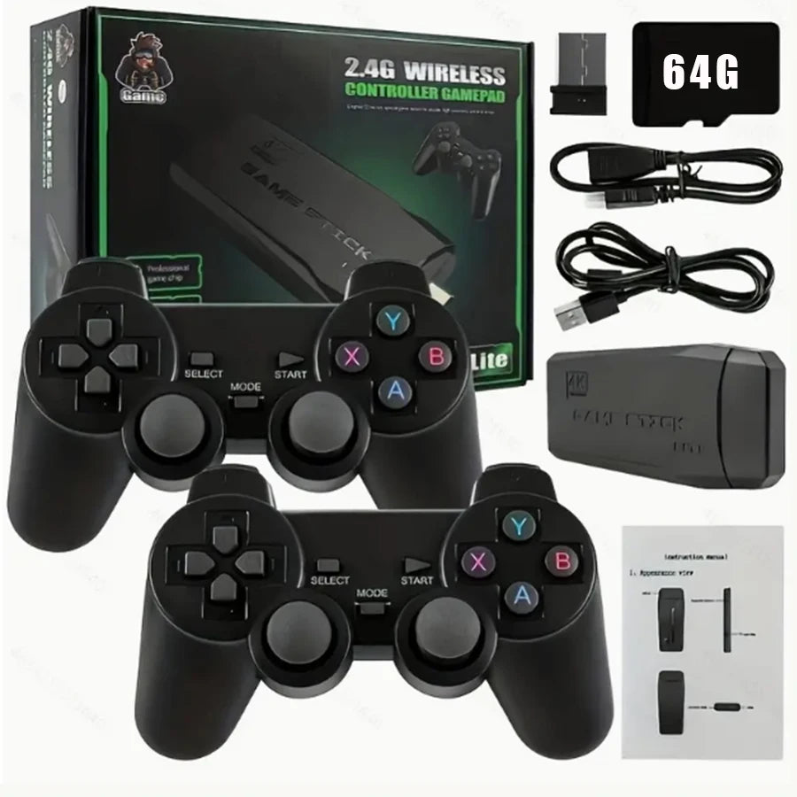 4K Retro Game Console Wireless Gaming Stick with Dual Controllers