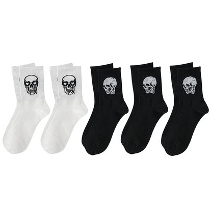 5/10/20 Pairs Men Skull Pattern Fashion Versatile Crew Socks, Halloween Dy, For Daily Life