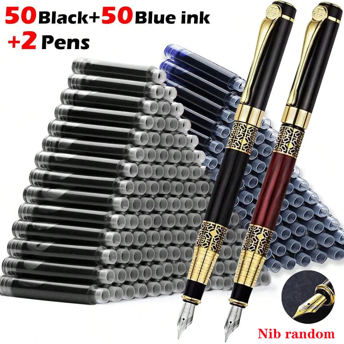 Metal Fountain Pen with Replaceable Ink Cartridges