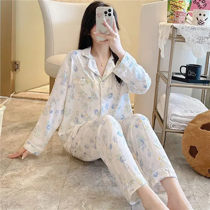 Women's Floral Pajama Set 2 Piece Viscose Long Sleeve Sleepwear