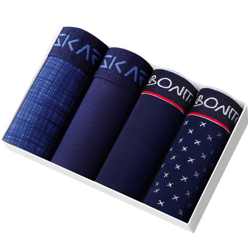 Men's Cotton Boxer Shorts 4PCS Soft Stretch Underwear Set