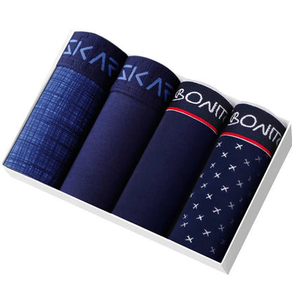 Men's Cotton Boxer Shorts 4PCS Soft Stretch Underwear Set