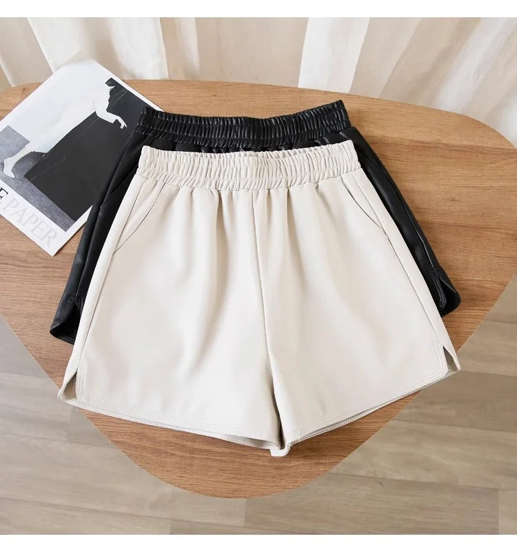Women's PU Leather Shorts – High Waist Loose Fit Black Shorts