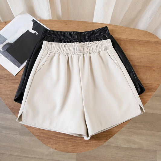 Women's PU Leather Shorts – High Waist Loose Fit Black Shorts