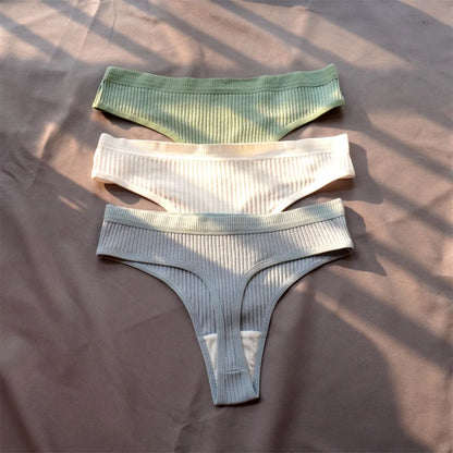 Cotton Ribbed Thong 3PCS Women's Seamless Low Rise G String