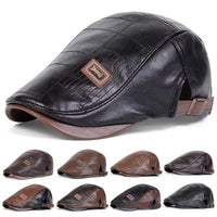 Men's Newsboy Cap Retro PU Leather Flat Beret Hat