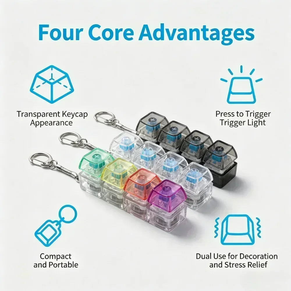 LED Keyboard Keychain Fidget Toy Crystal Clicker Sensory Gadget