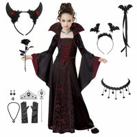 Kids Vampire Costume Gothic Halloween Dress with Accessories