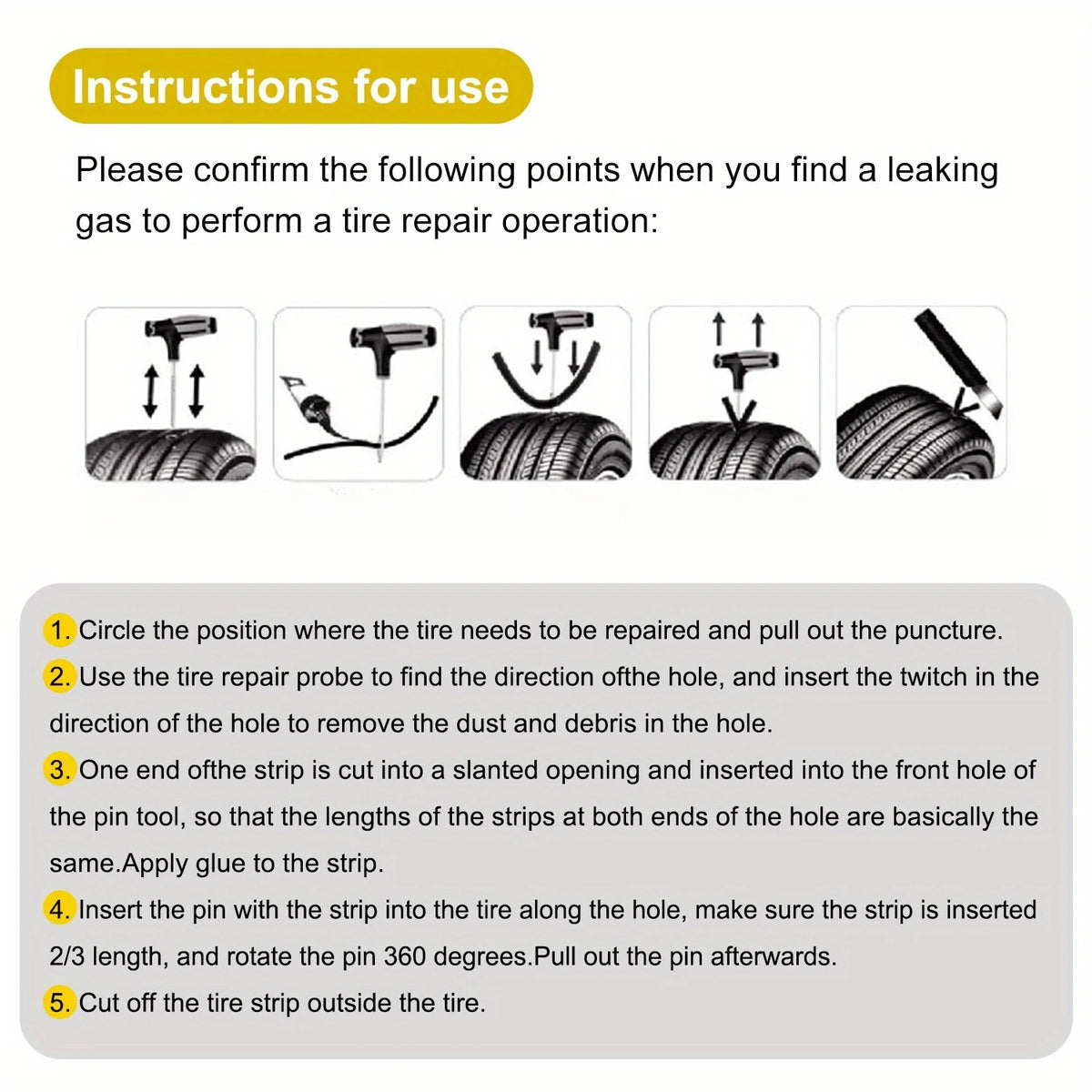 Portable Tire Puncture Repair Kit with T-Handle Tools for Cars
