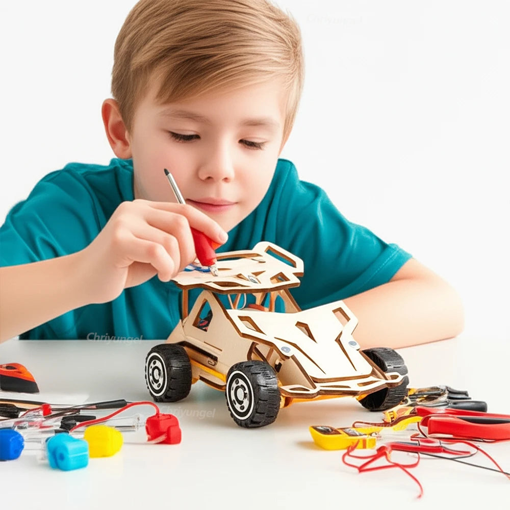 DIY Wooden Remote Control Car STEM Four Wheel Drive Assembly Kit