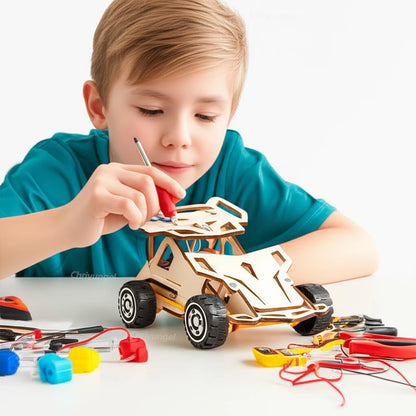 DIY Wooden Remote Control Car STEM Four Wheel Drive Assembly Kit