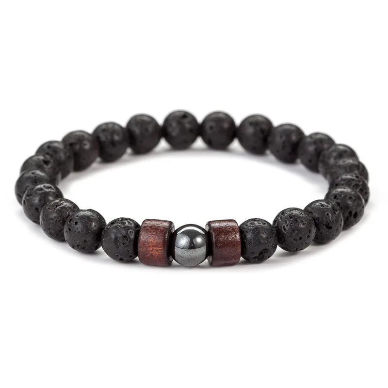 Lava Stone Bracelet – Handmade Volcanic & Wooden Bead Bracelet