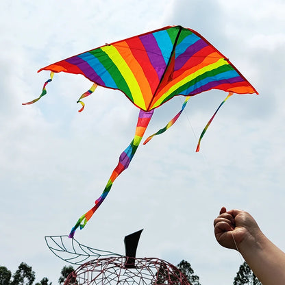 Rainbow Triangle Kite with Long Tail Easy Flying Toy