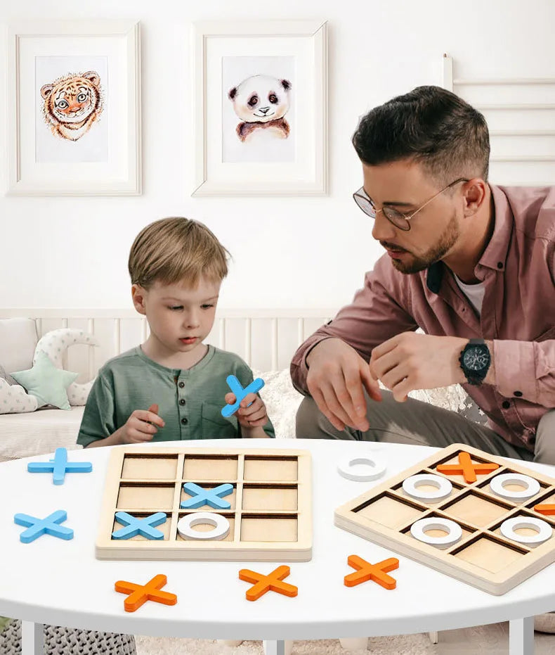 Wooden Tic Tac Toe Game Montessori XO Puzzle Board Toy
