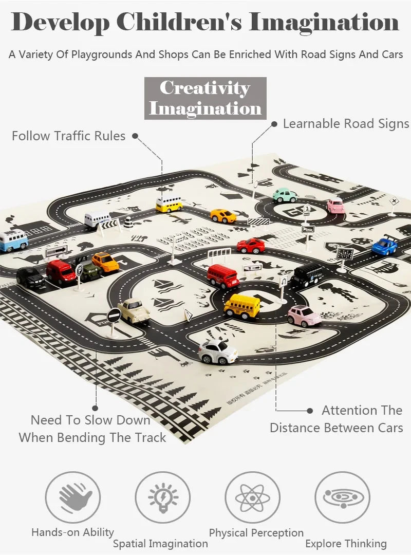 City Parking Lot Play Mat for Kids – Road Map Car Track & Educational Toy