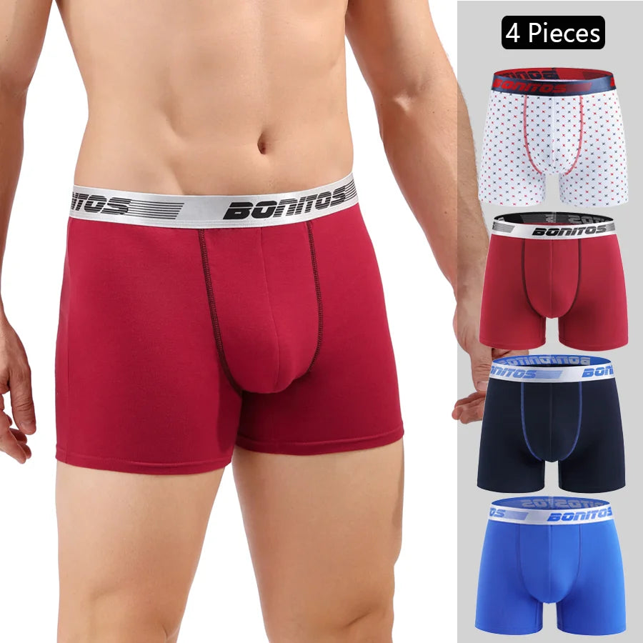 Men's Cotton Boxer Shorts 4PCS Soft Stretch Underwear Set