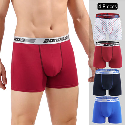 Men's Cotton Boxer Shorts 4PCS Soft Stretch Underwear Set