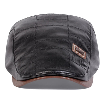 Men's Newsboy Cap Retro PU Leather Flat Beret Hat